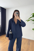 Monsa Lacivert Tencel Pantolon Gömlek Takım