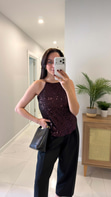 Motre Bordo Askılı Pul Payet Bluz