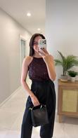 Motre Bordo Askılı Pul Payet Bluz