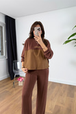 Nadia Bordo Kahve Paraşüt Kumaş Sweat-Pantolon Modal Takım