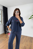 Nadia İndigo Paraşüt Kumaş Sweat-Pantolon Modal Takım