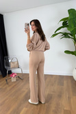 Nadia Kahve Bej Paraşüt Kumaş Sweat-Pantolon Modal Takım