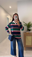 Nedira Lacivert Kırmızı Polo Yaka Sweat