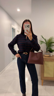 Nelida Lacivert Bordo Çizgili Hırka