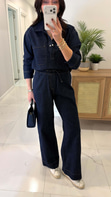 Ninnas Dark Blue Kapak Cep Detaylı Denim İkili Takım