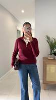 Ninsa Bordo Fermuar Detaylı Uzun Kol Triko