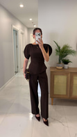 Noddwer Kahve Bluz Pantolon Takım
