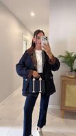 Nolen Dark Blue Kadife Yaka Gold Düğmeli Ceket
