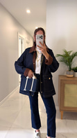 Nolen Dark Blue Kadife Yaka Gold Düğmeli Ceket