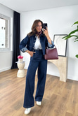 Nowa Lacivert Denim Beli Lastikli Pantolon Ceket Takım