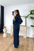 Nowa Lacivert Denim Beli Lastikli Pantolon Ceket Takım