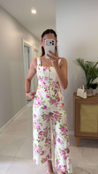 Ones Ekru Pembe Çiçek Desenli Korseli Bluz Pantolon Takım