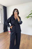 Onna Dark Blue Premium Denim Gömlek Pantolon Takım