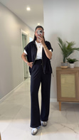 Onwey Siyah Fermuarlı Yelek Pantolon Modal Takım