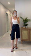 Pearl  Dark Blue Baggy Fit  Bermuda Şort