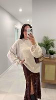 Pegra Taş Bisiklet Yaka Oversize Triko