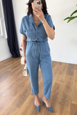 Penka Mavi Kuşaklı Denim Tulum
