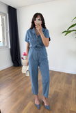 Penka Mavi Kuşaklı Denim Tulum