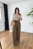 Perla Kahve Premium Kemerli Pantolon