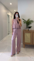 Persal Pudra Keten Bluz Pantolon Takım