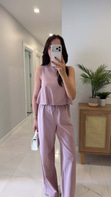Persal Pudra Keten Bluz Pantolon Takım