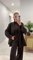 Portekiz Kahve Çizgili Blazer Pantolon Takım