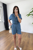 Ressa Mavi Denim Kısa Tulum