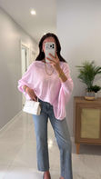 Ridra Pembe Lastik Kollu Oversıze Pelerin Triko