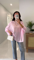 Ridra Pembe Lastik Kollu Oversıze Pelerin Triko