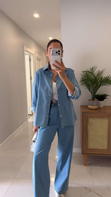 Riotta Mavi Denim Gömlek Pantolon Takım