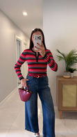 Salwe Kırmızı Lacivert Çizgili Triko