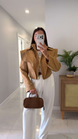 Sidose Camel Vatkalı Fermuarlı Crop Ceket