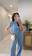 Sinla Buz Yıkama Vatkalı Bluz Pantolon Denim Takım