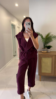 Siteros Bordo Keten Yelek Pantolon Takım