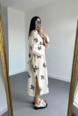 Siyah İşlemeli Keten Kimono