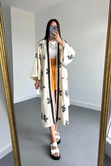 Siyah İşlemeli Keten Kimono