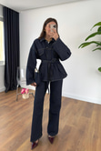 Sobela Dark Blue Kuşak Detaylı Ceket Pantolon Takım