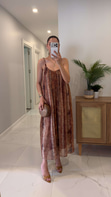 Sode Camel Desenli Astarlı Elbise