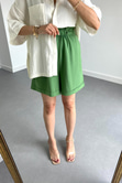 Yeşil Keten Duble Paça Şort