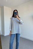 Çizgili Bisiklet Yaka Basic Sweatshirt