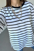 Çizgili Bisiklet Yaka Basic Sweatshirt