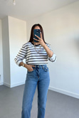 Çizgili Bisiklet Yaka Basic Sweatshirt