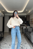Cream Ekru Tül Detaylı Sweatshirt