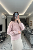 Cream Pembe Tül Detaylı Sweatshirt