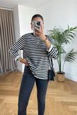 Flodi Siyah Beyaz Çizgili Basic Sweatshirt