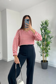 HM Kırmızı Beyaz Çizgili Sweatshirt