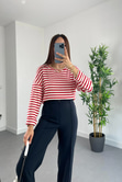 HM Kırmızı Beyaz Çizgili Sweatshirt