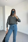 HM Siyah Beyaz Çizgili Sweatshirt
