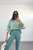 Villa Yeşil Beyaz Çizgili Sweatshirt