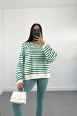 Villa Yeşil Beyaz Çizgili Sweatshirt